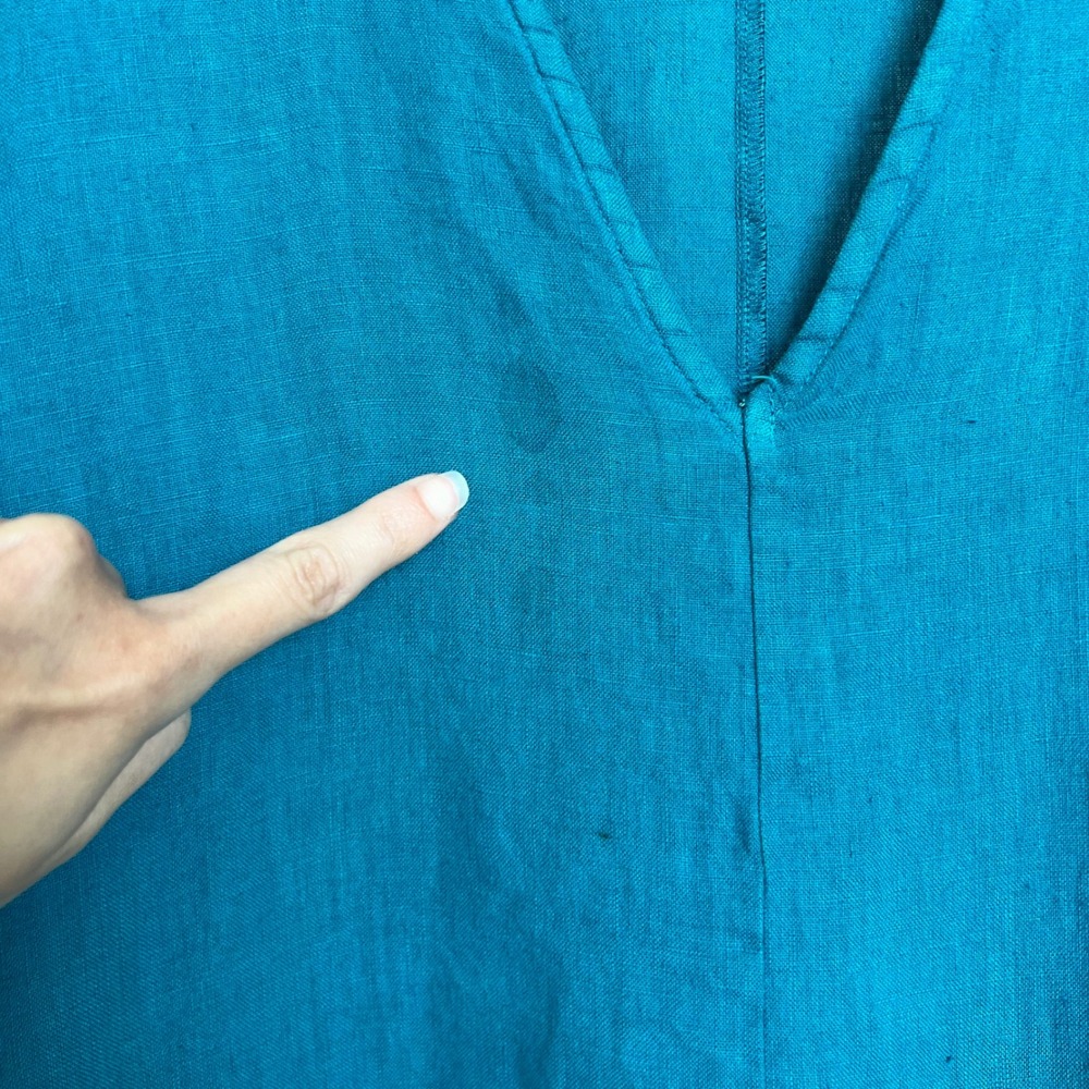 Bryn Walker 100% Linen Dark Teal Baxter Short Sleeve Sharkbite Hem Tunic Top XL - Picture 9 of 13